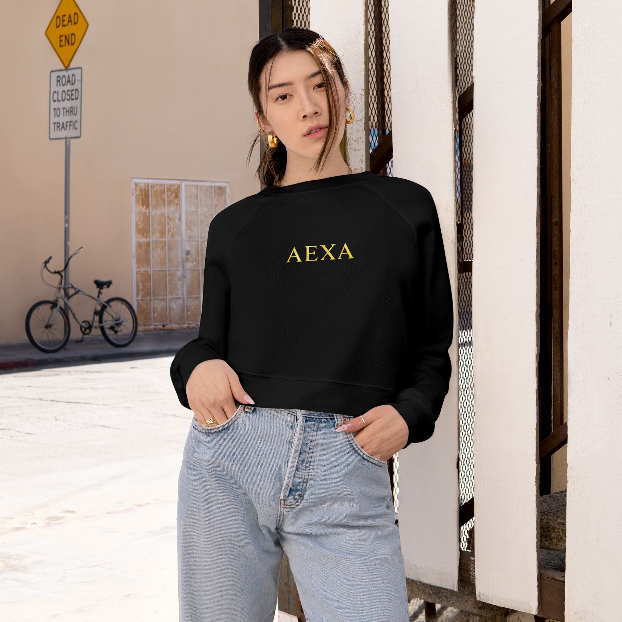 Cropped Pullover — Gold 'AEXA' Minimalist Crewneck