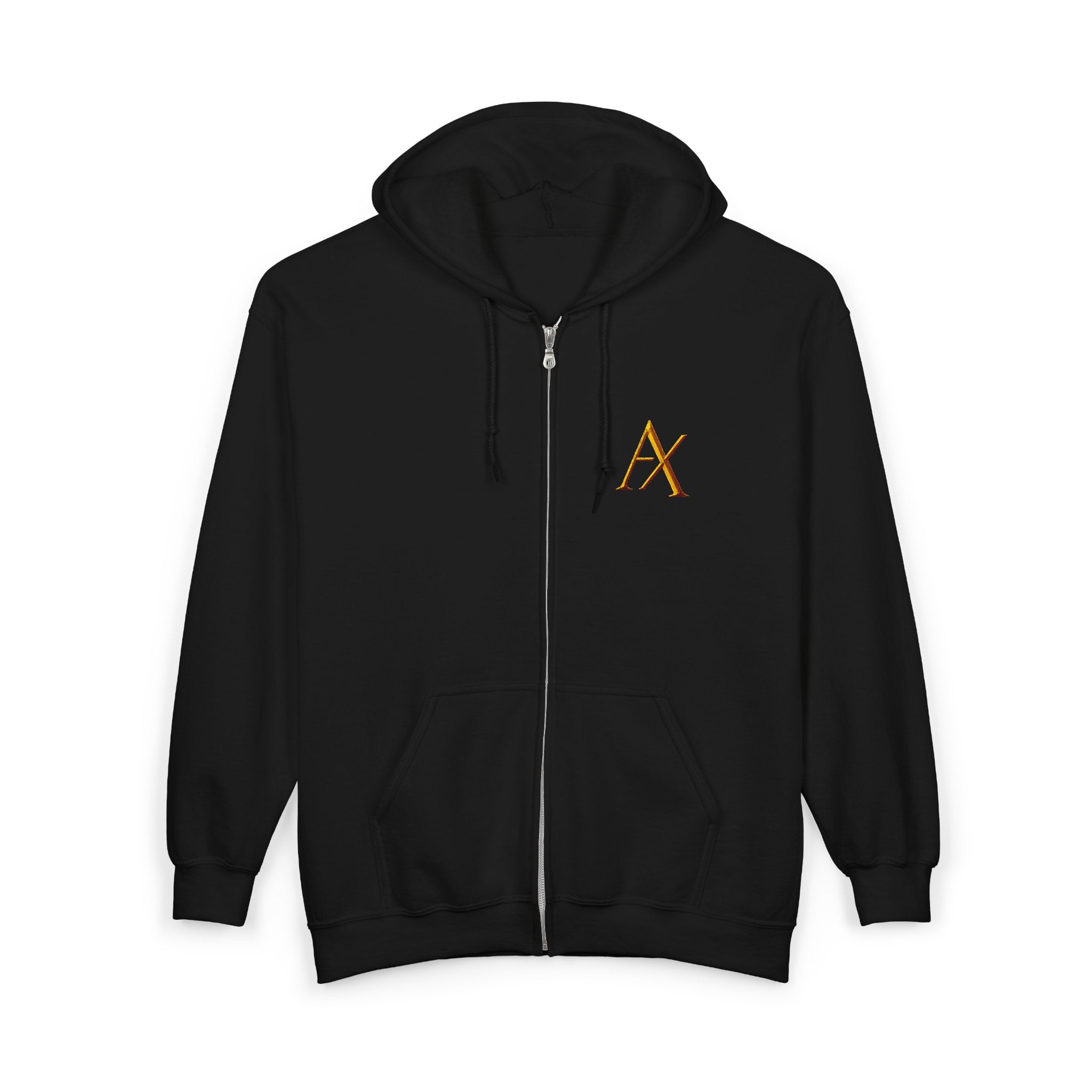 AX Monogram Zip Hoodie — Minimal Gold Embroidered Logo Full‑Zip Sweatshirt
