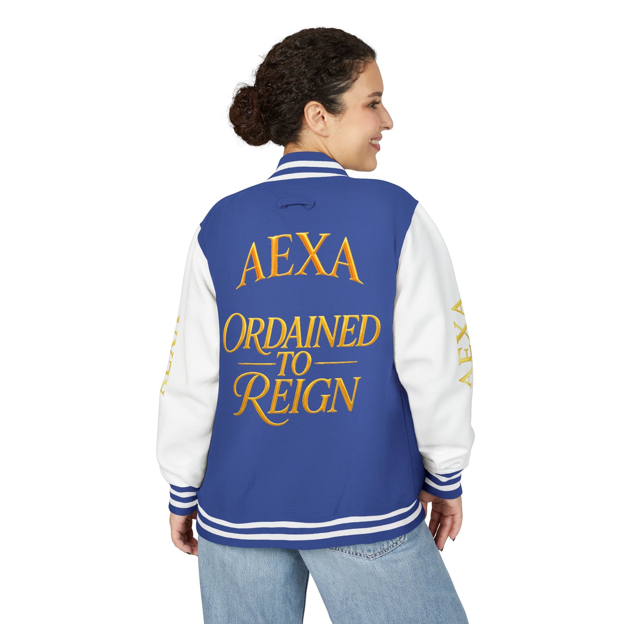 Letterman Jacket — "AEXA Ordained to Reign" Embroidered Varsity Coat