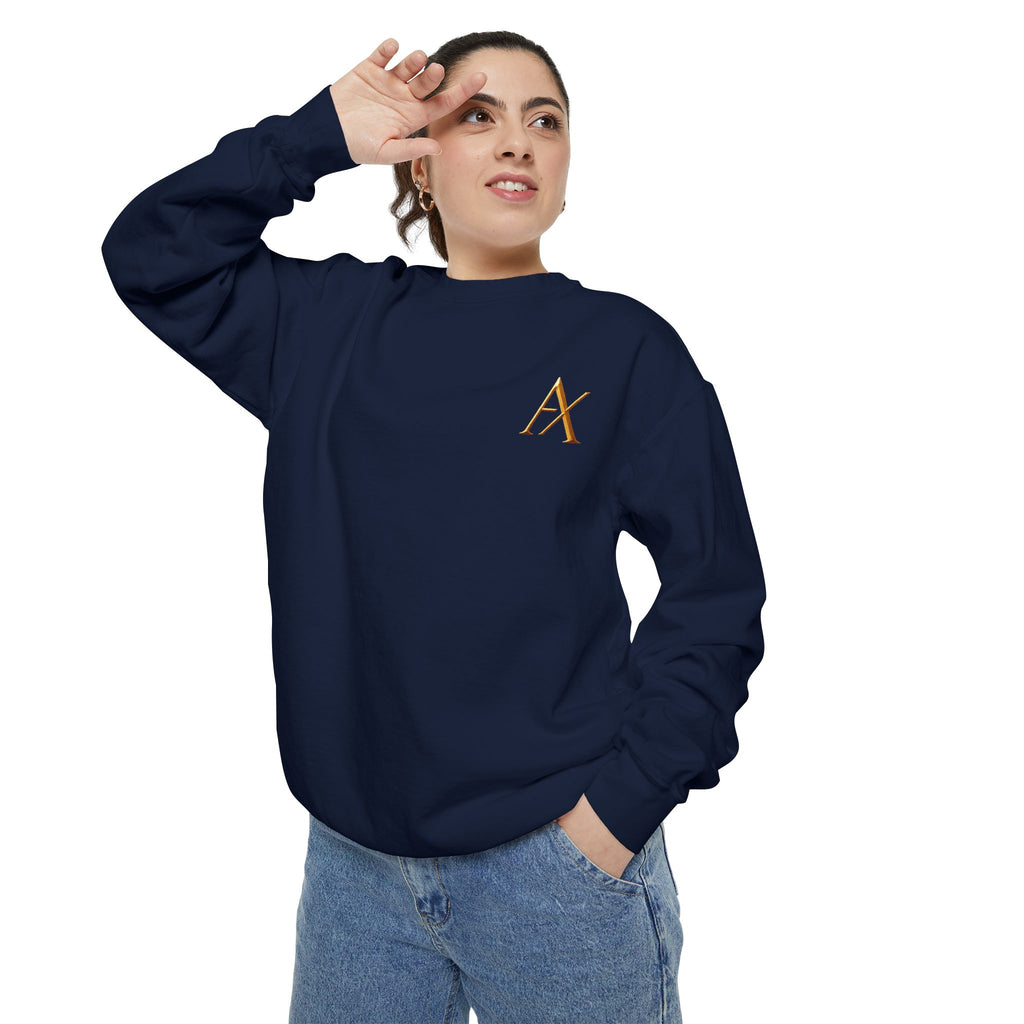 Embroidered Gold Monogram 'A' Navy Sweatshirt