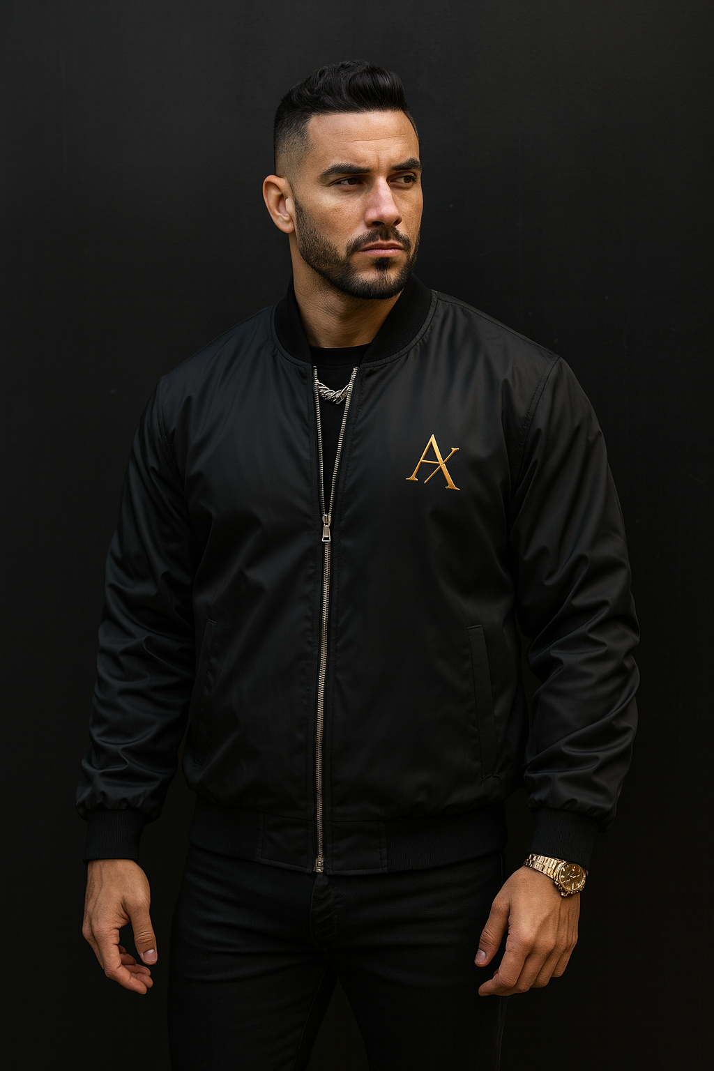 Bomber Jacket — Minimal Gold 'AX' Logo Men's Bomber
