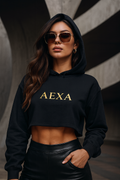 Cropped Hoodie — 'AEXA' Minimal Gold Logo Women's Crop Hooded Sweatshirt