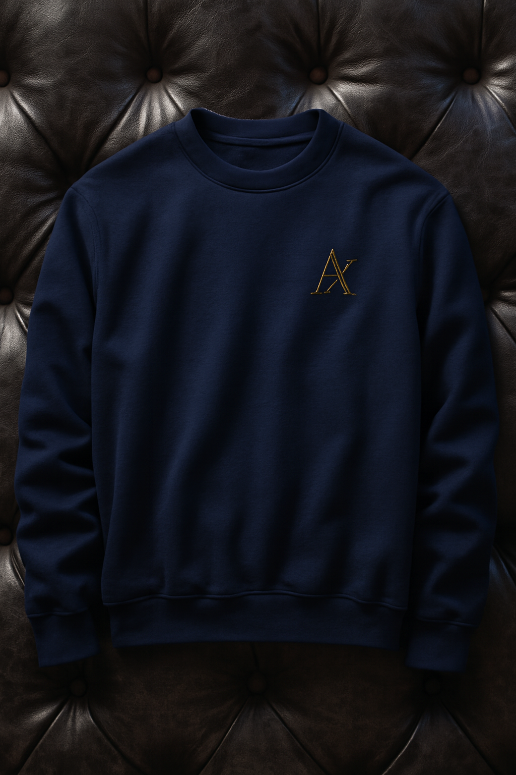 Embroidered Gold Monogram 'A' Navy Sweatshirt