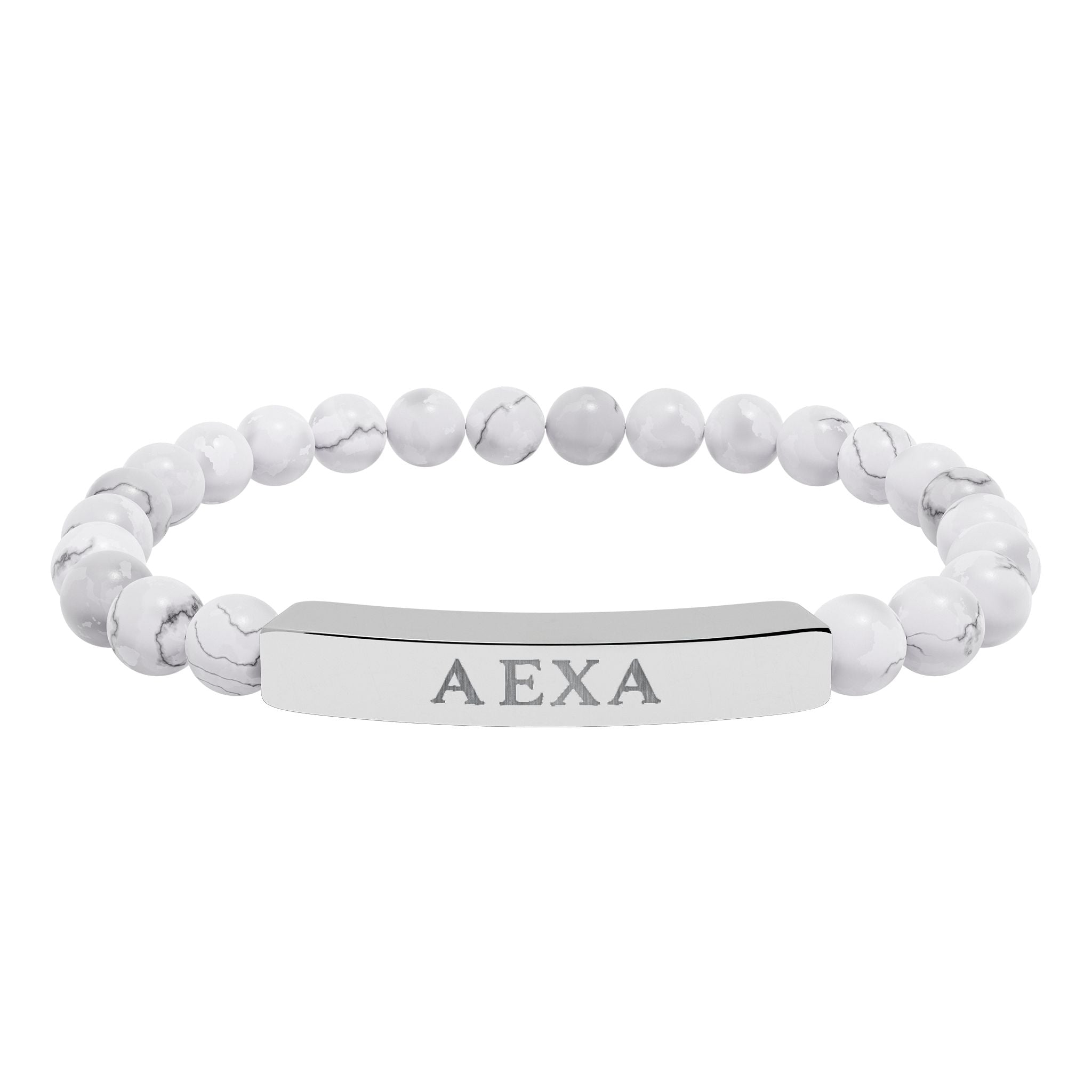 Engravable Natural Stone Bar Bracelet — Personalized Stretch Beaded Bracelet