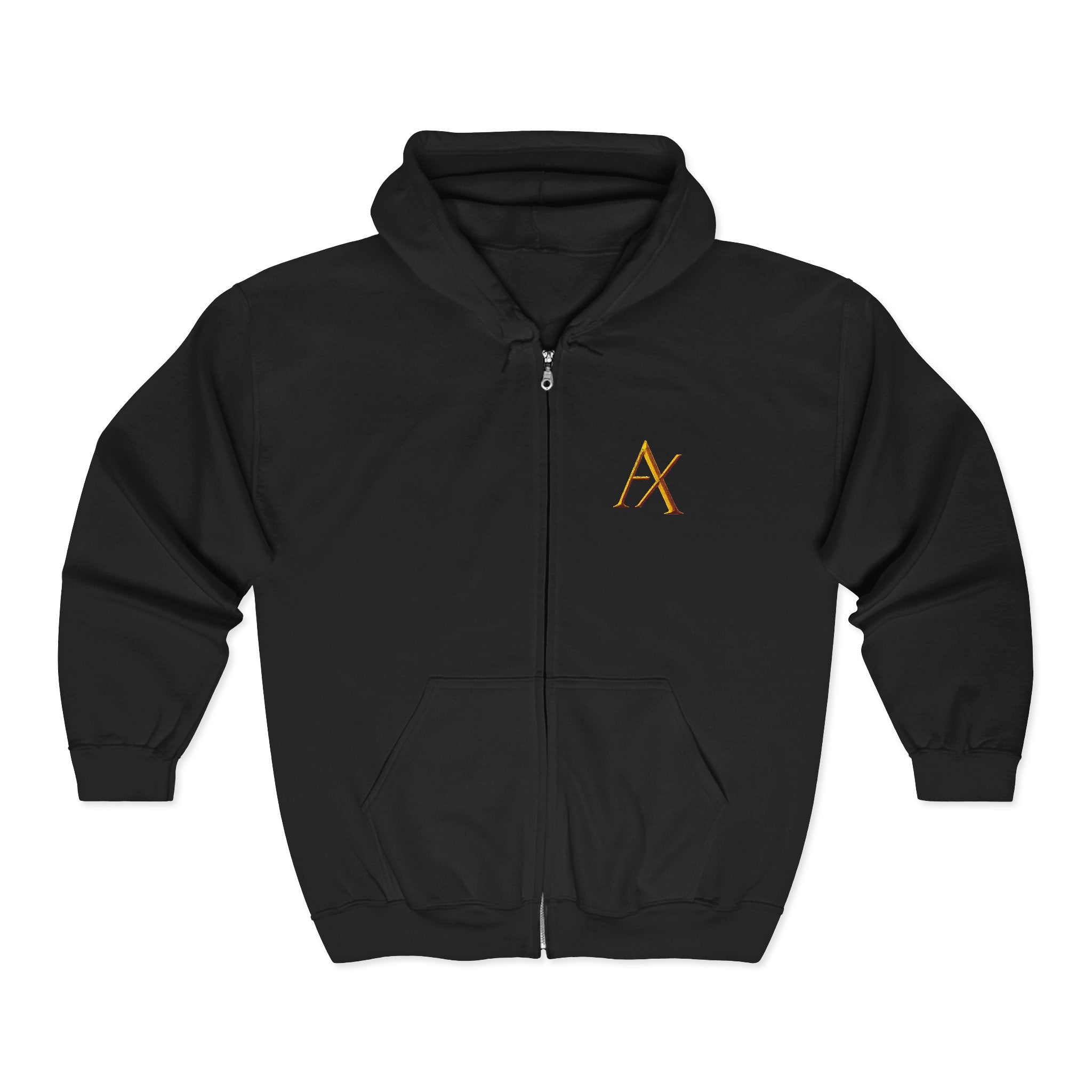 AX Monogram Zip Hoodie — Minimal Gold Embroidered Logo Full‑Zip Sweatshirt