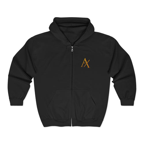 AX Monogram Zip Hoodie — Minimal Gold Embroidered Logo Full‑Zip Sweatshirt