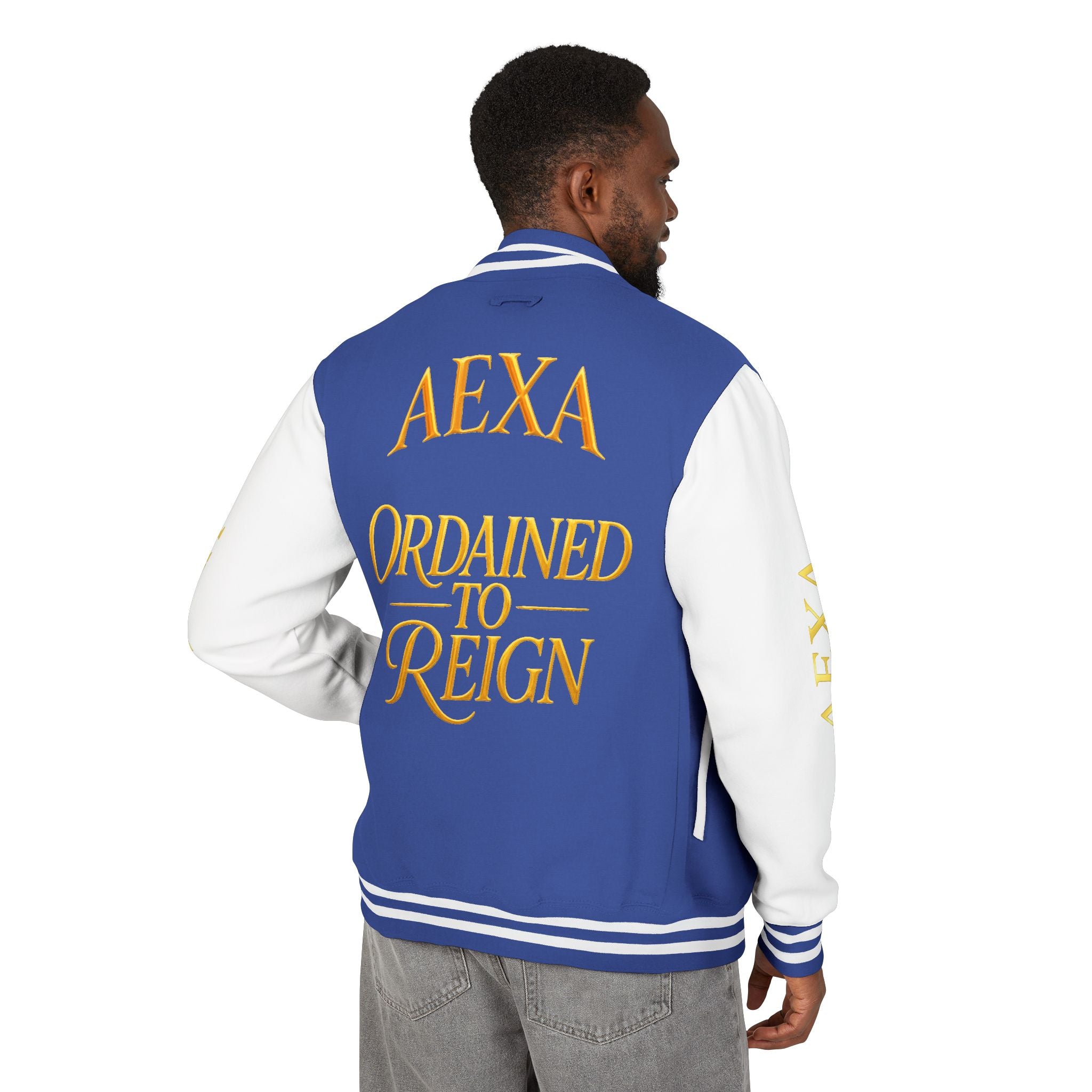 Letterman Jacket — "AEXA Ordained to Reign" Embroidered Varsity Coat